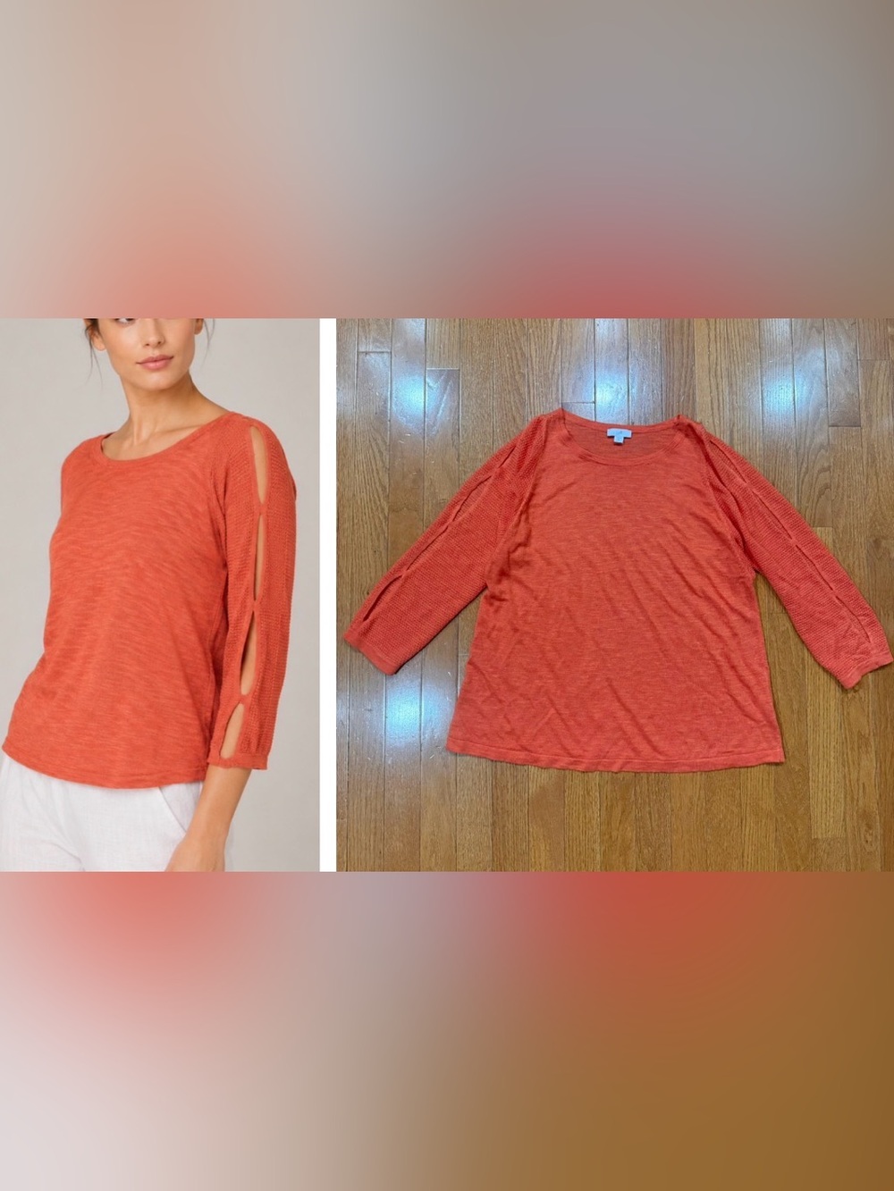 J. Jill Women’s Medium Petite Linen Split 3/4 Sleeve Knit Sweater Top Shirt Boho